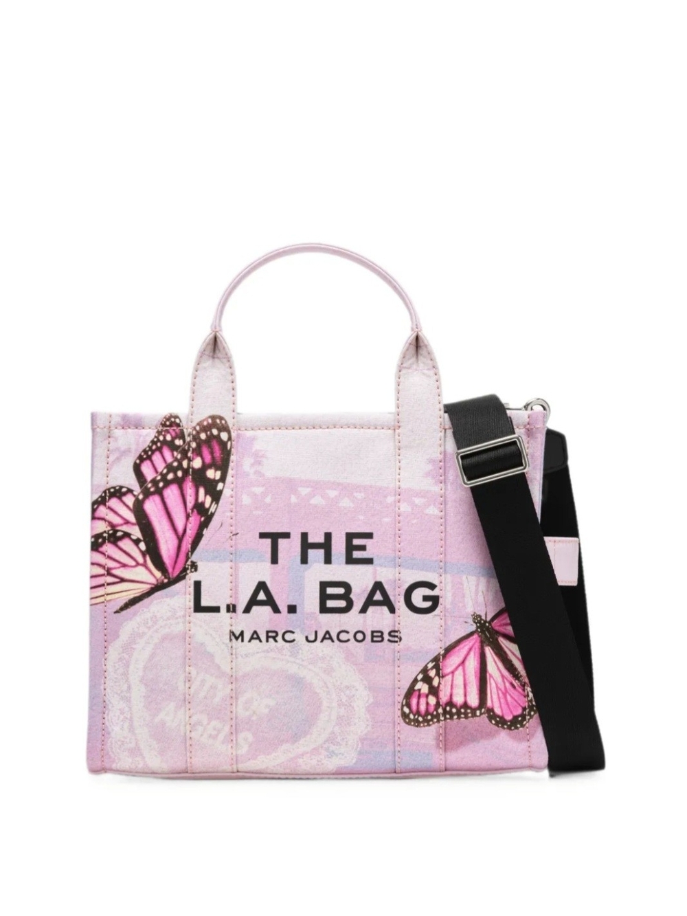 Marc Jacobs Pink Butterfly Print Tote with Black Strap